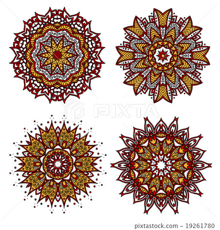 Red circular ornament with yellow motif Red circular ornament with yellow motif 19261780