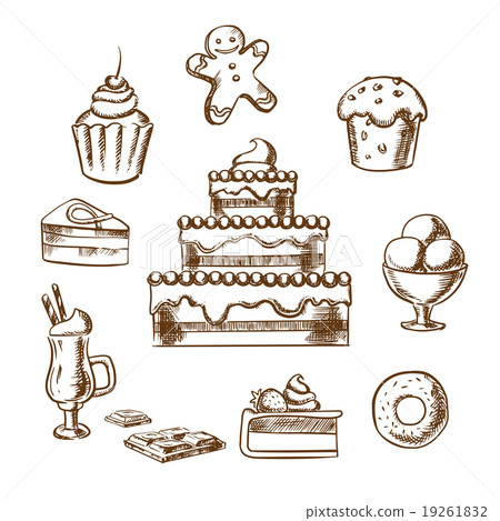 Sweet desserts icons with cake and pastry 19261832