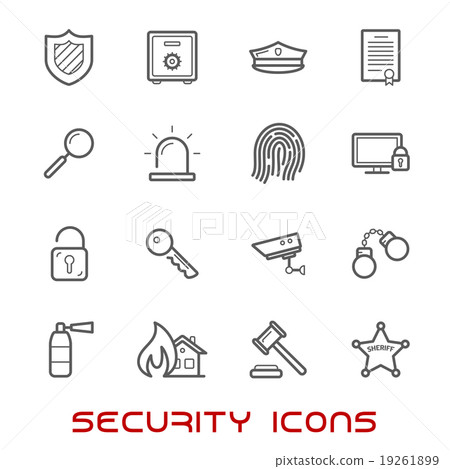 Security and protection thin line style icons 19261899