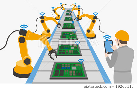 Industry 4.0 Image illustration (belt conveyor and industrial machine) 19263113