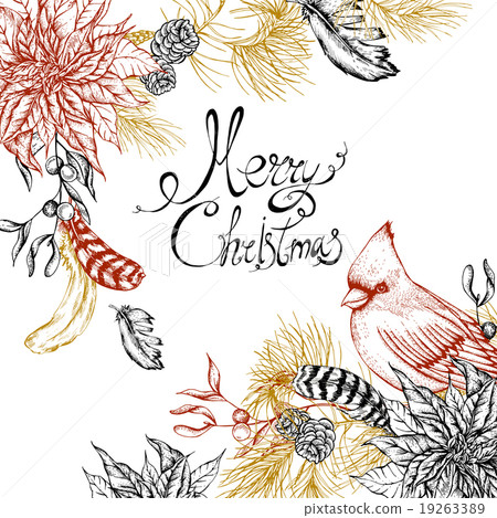 Christmas vintage floral greeting card - Stock Illustration [19263389 ...