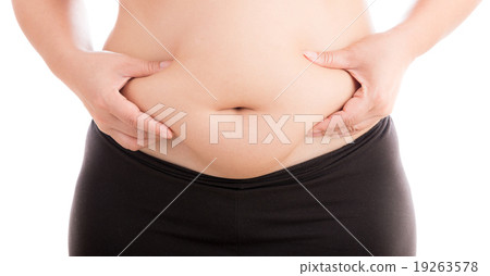 Women with fat belly on white background 19263578