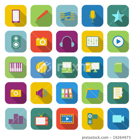 Media color icons with long shadow Media color icons with long shadow 19264973