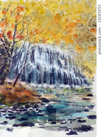 Tatsuzawa immobile瀑布秋天秋天故鄉故鄉Furusato減速火箭的葉子剪影 19265055