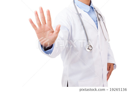 Hand of doctor showing warning sign Hand of doctor showing warning sign 19265136
