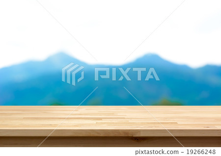 Wood table top on blur mountain background 19266248