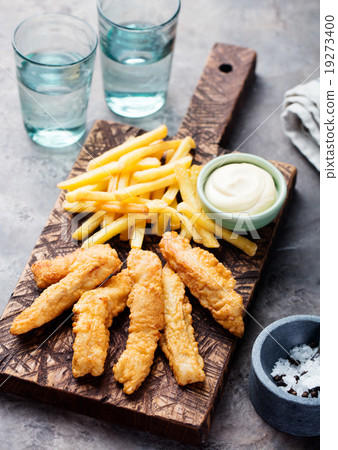 Crispy Fish and Chips, Tartar Sauce. British food  19273400
