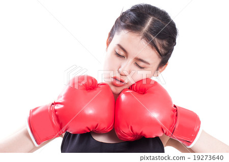 Fitness woman with the red boxing gloves 19273640