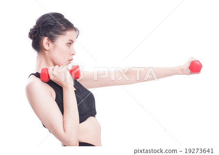Sport woman doing exercise with lifting weights 19273641