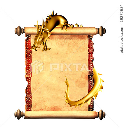 Dragon and scroll of old parchment 19273684