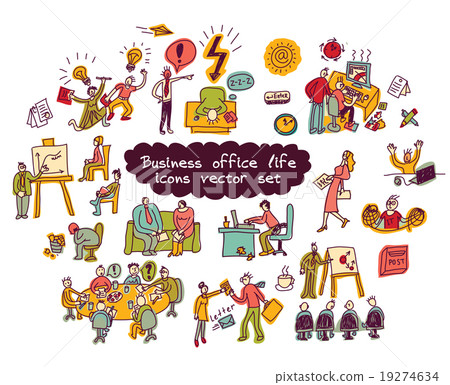 Office life color icons set business people. Office life color icons set business people. 19274634