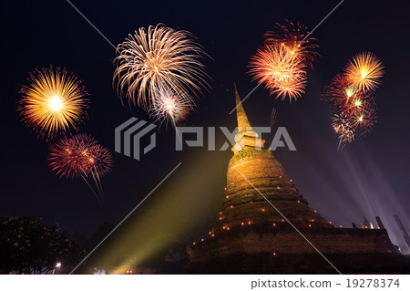 Fireworks festival at Sukhothai History Par 19278374