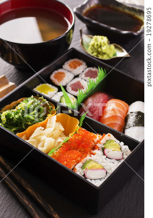 bento box with sushi and rolls bento box with sushi and rolls 19278695