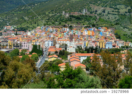 Colorful houses of Bosa town in Sardinia 19278966