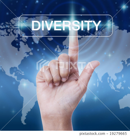 hand pressing diversity word button 19279665