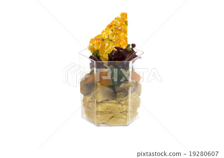 mini canape with meat and vegetables on a white ba mini canape with meat and vegetables on a white ba 19280607