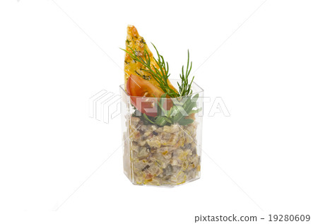 mini canape with meat and vegetables on a white ba mini canape with meat and vegetables on a white ba 19280609