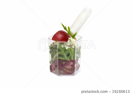 mini canape with meat and vegetables on a white ba mini canape with meat and vegetables on a white ba 19280613
