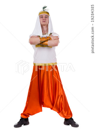 Dancing pharaoh wearing a egyptian costume. Dancing pharaoh wearing a egyptian costume. 19284385