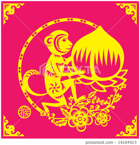 Monkey holds a big peach year couplets illustratio Monkey holds a big peach year couplets illustratio 19284923