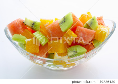 Fresh fruits salad on white background 19286480