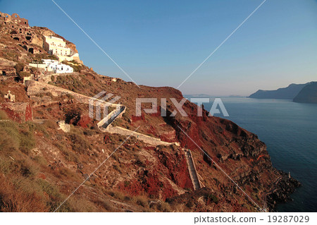 volcanic Santorini panorama with steps volcanic Santorini panorama with steps 19287029