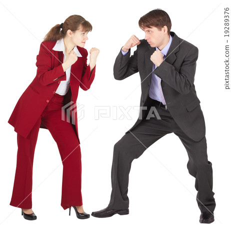 Man and woman in business suits are going to fight Man and woman in business suits are going to fight 19289376