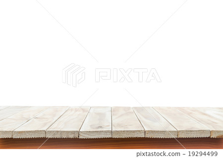Empty top of wooden table or counter isolated on white backgroun 19294499