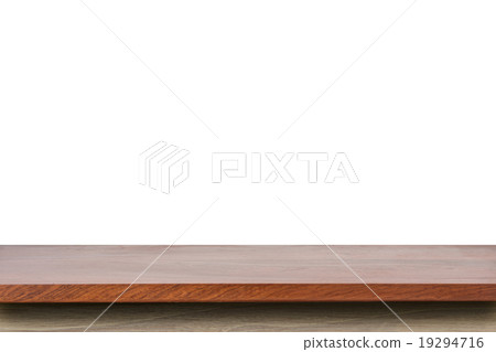 Empty top of wooden table or counter isolated on white backgroun Empty top of wooden table or counter isolated on white backgroun 19294716