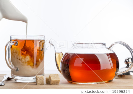 Dissolve milk in a cup of black tea. 19296234