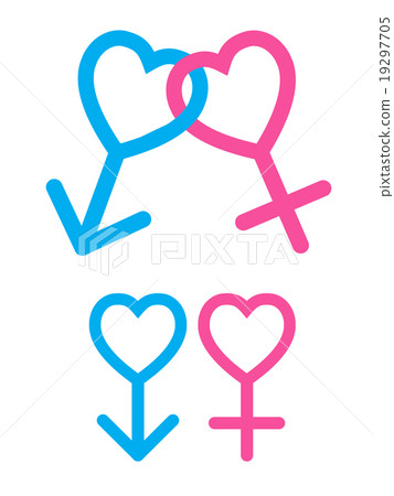 Woman and Man sign with hearts on white background Woman and Man sign with hearts on white background 19297705
