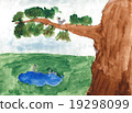 Children colored drawing on paper - tree and birds 19298099