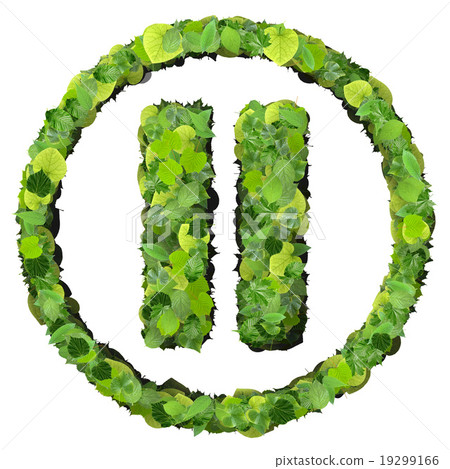 Media control pause icon, made from green leaves 19299166