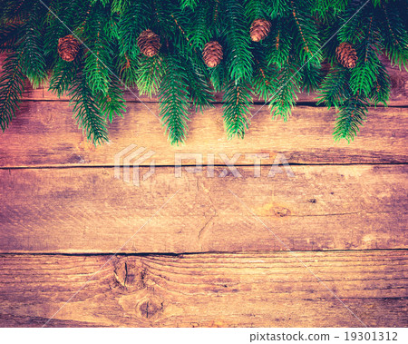 Christmas fir tree on wooden background Christmas fir tree on wooden background 19301312