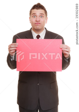 Funny business man holding sign red blank 19302869