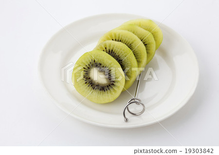 Cut fruit kiwi cross section overhead view 19303842