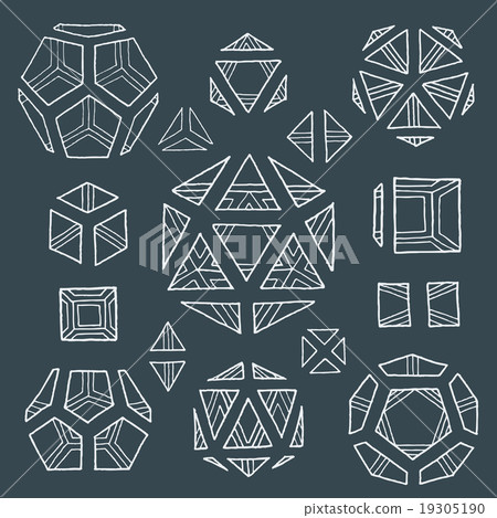 hand drawn polyhedrons collection. 19305190