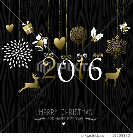 Merry Christmas New Year 2016 card gold decoration 19305550