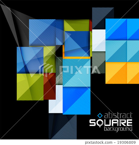Glossy color squares on black. Geometric abstract 19306809