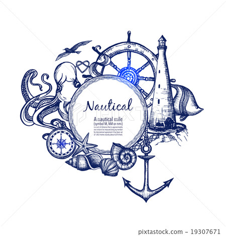 Nautical marine composition icon doodle  19307671
