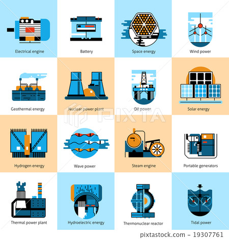 Energy production flat line icons set Energy production flat line icons set 19307761