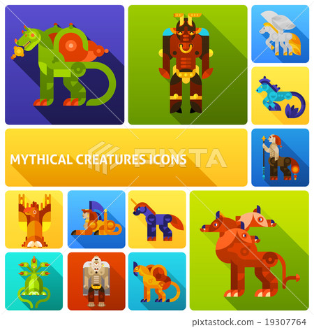 Mythical creatures icons set 19307764