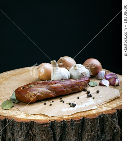 Natural prepared food. Smoked pork loin with herbs Natural prepared food. Smoked pork loin with herbs 19308000