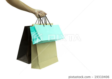Hand hold a shopping paper bags isolated Hand hold a shopping paper bags isolated 19310406