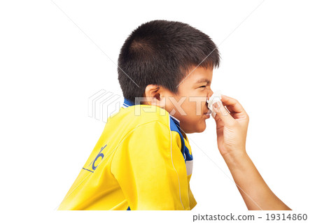 Mother cleaning nose to her son. Mother cleaning nose to her son. 19314860