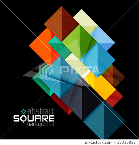 Glossy color squares on black. Geometric abstract 19316858
