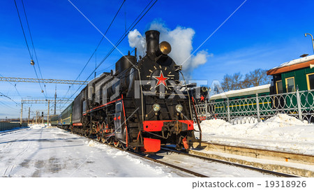 Steam Locomotive at Riga station in Moscow Steam Locomotive at Riga station in Moscow 19318926