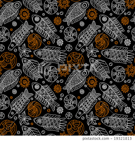 Fishes and Shells seamless pattern 19321813
