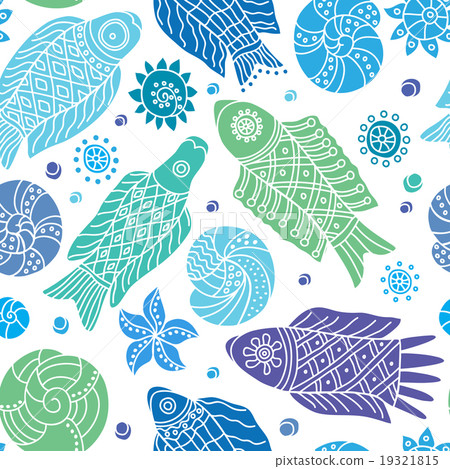 Fishes and Shells seamless pattern 19321815