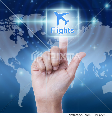 hand pressing flights word button  19322556